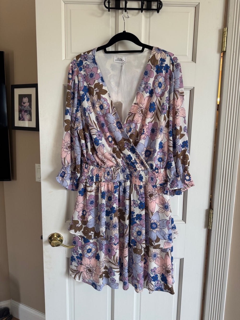 Floral Wrap Mini Dress in Pink & Blue - Women's